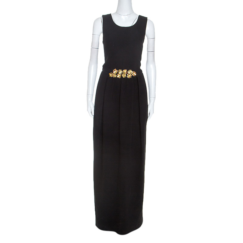 Tory Burch Black Embellished Crepe Criss Cross Back Sleeveless Gown S Tory Burch Black Embellished Crepe Criss Cross Back Sleeveless Gown S