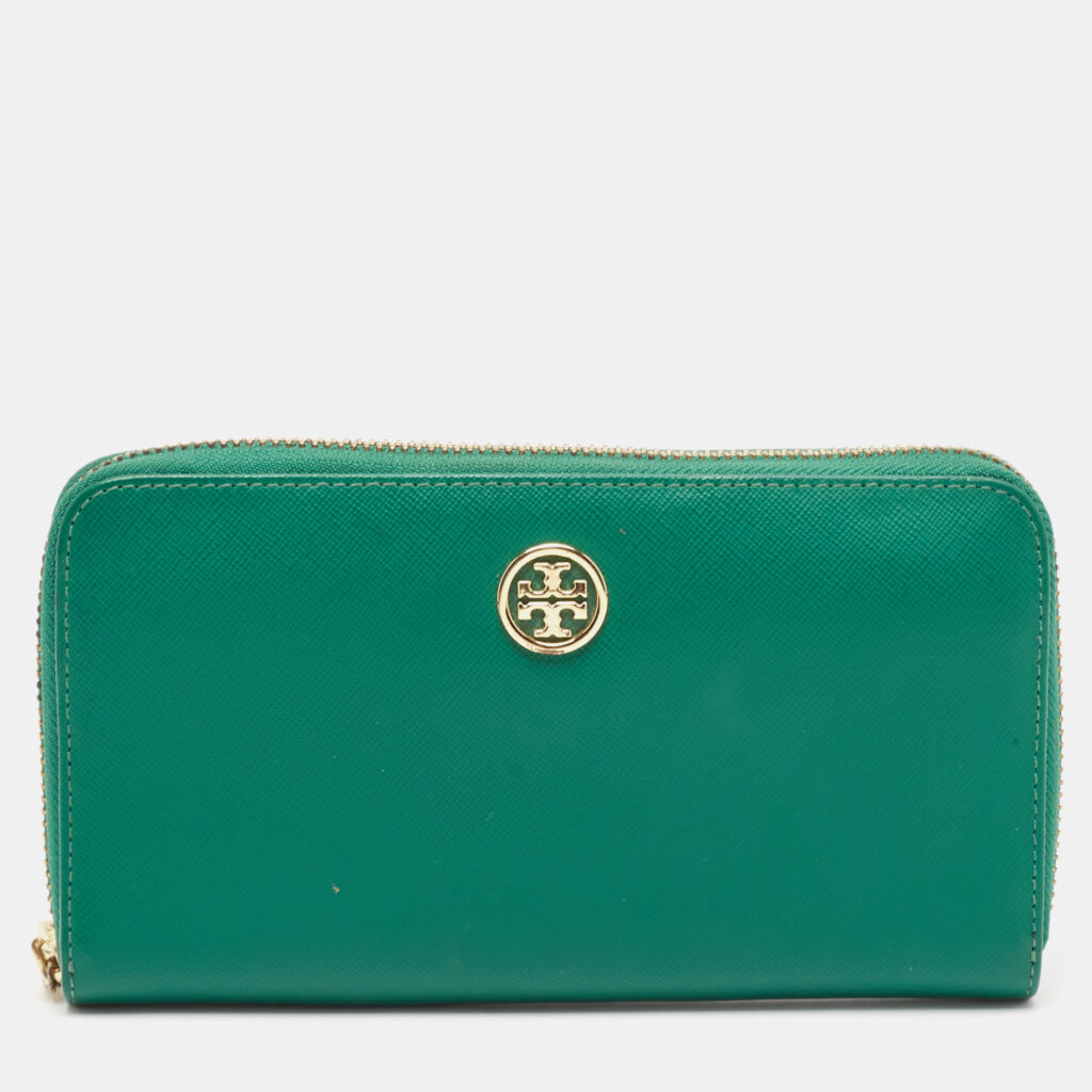 luxury-women-tory-burch-used-handbags-p1089282-009-1.jpg Tory Burch Green Leather Robinson Zip Around Wallet