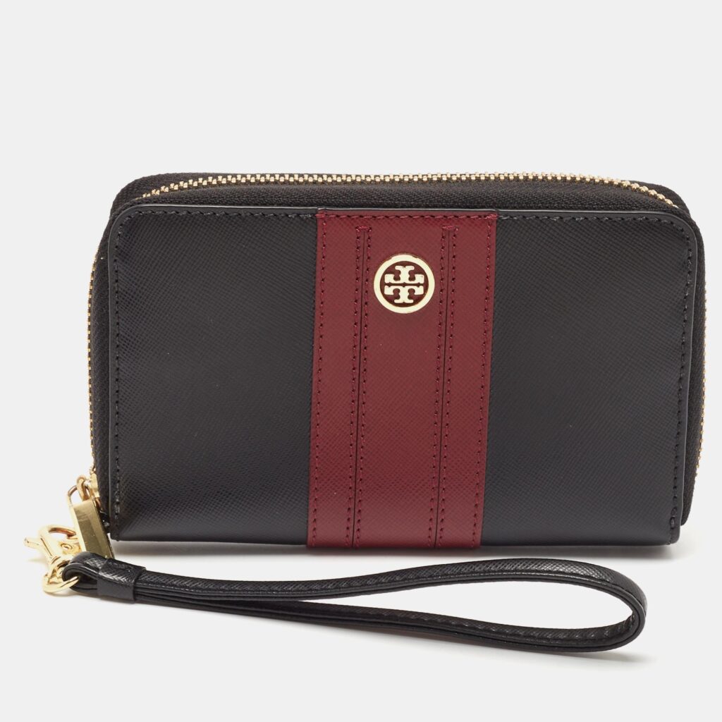Tory Burch Black/Red Leather Robinson Wristlet Wallet Tory Burch Black/Red Leather Robinson Wristlet Wallet