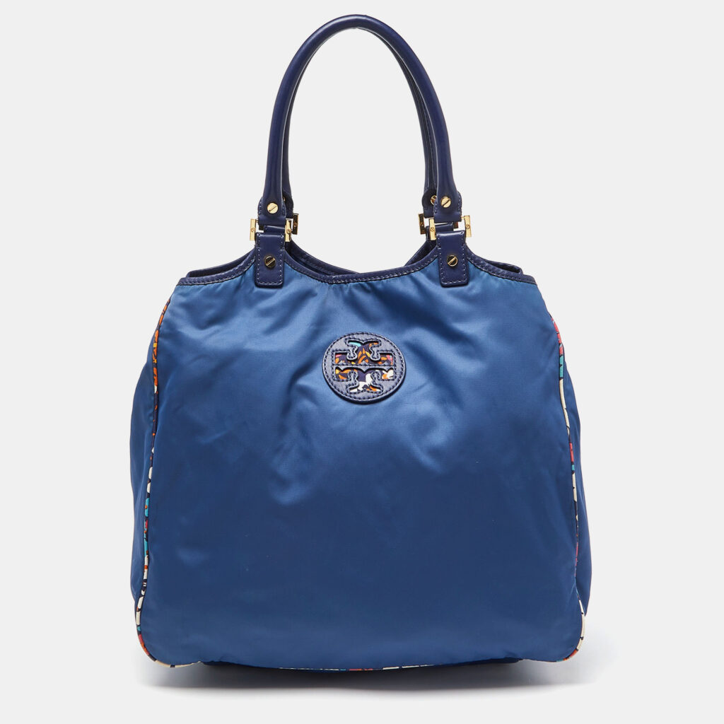 Tory Burch Blue/Multicolor Nylon Logo Tote Tory Burch Blue/Multicolor Nylon Logo Tote