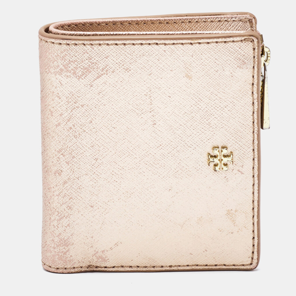 Tory Burch Rose Gold Leather Robinson Bifold Wallet