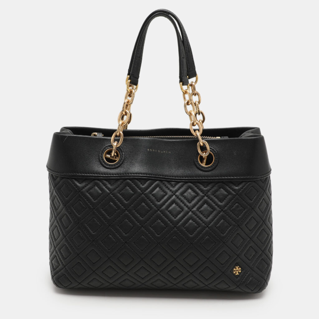 Tory Burch Black Quilted Leather Fleming Chain Tote