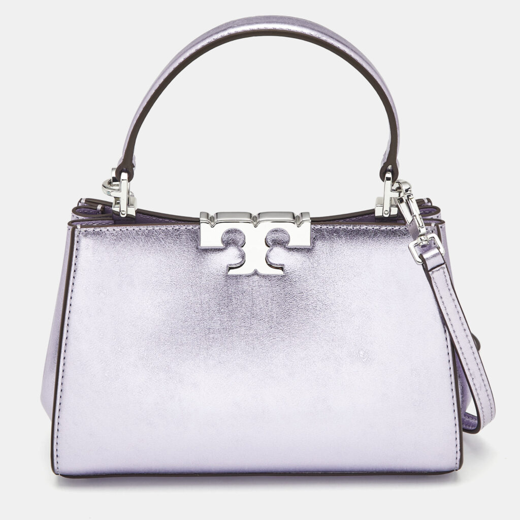 Tory Burch Metallic Purple Leather Mini Eleanor Top Handle Bag