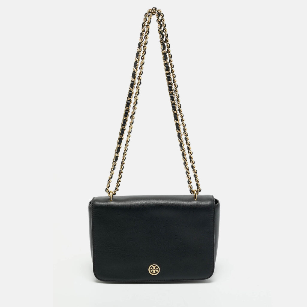 Tory Burch Black Leather Robinson Shoulder Bag