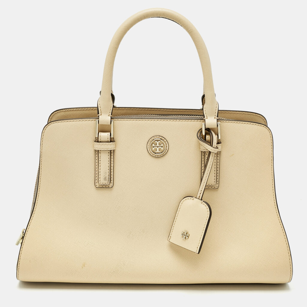 Tory Burch Two Tone Beige Leather Robinson Dome Satchel Tory Burch Two Tone Beige Leather Robinson Dome Satchel