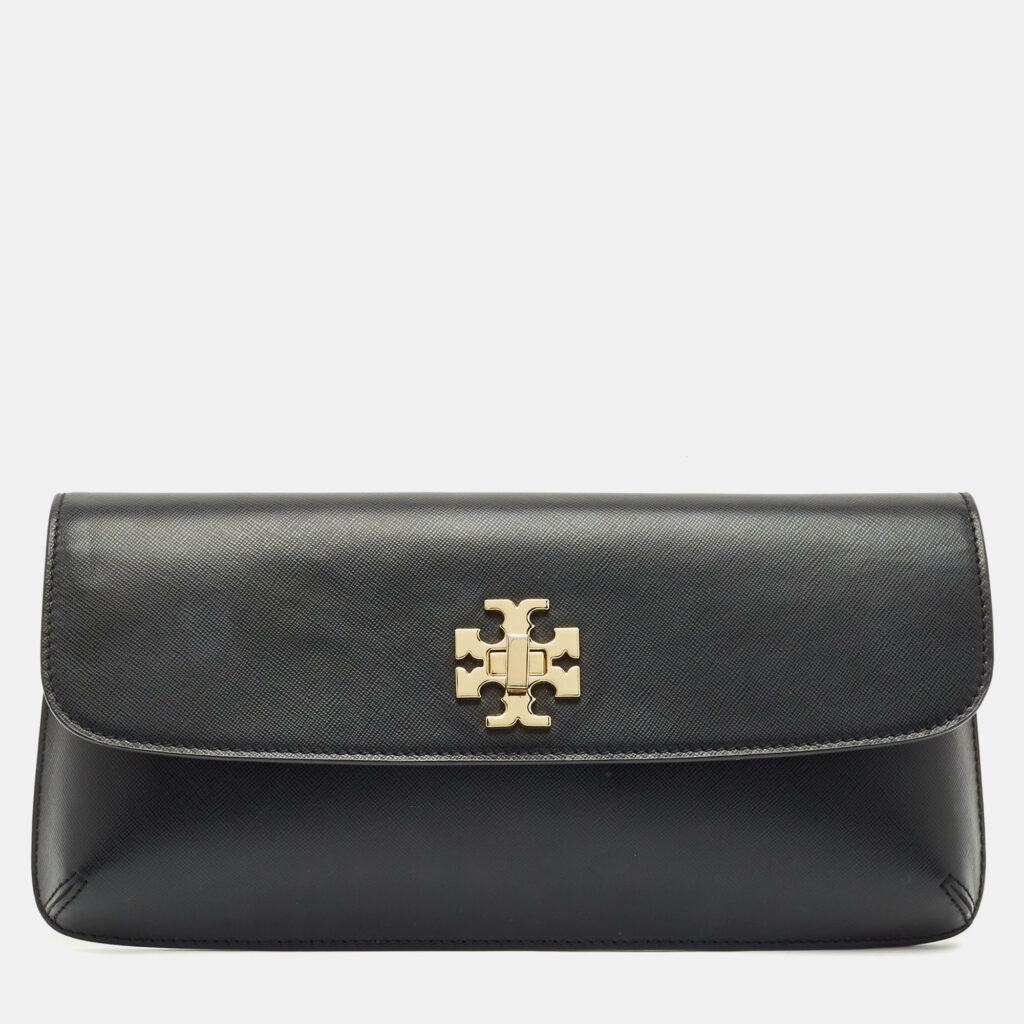 Tory Burch Black Leather Slim Diana Flap Clutch