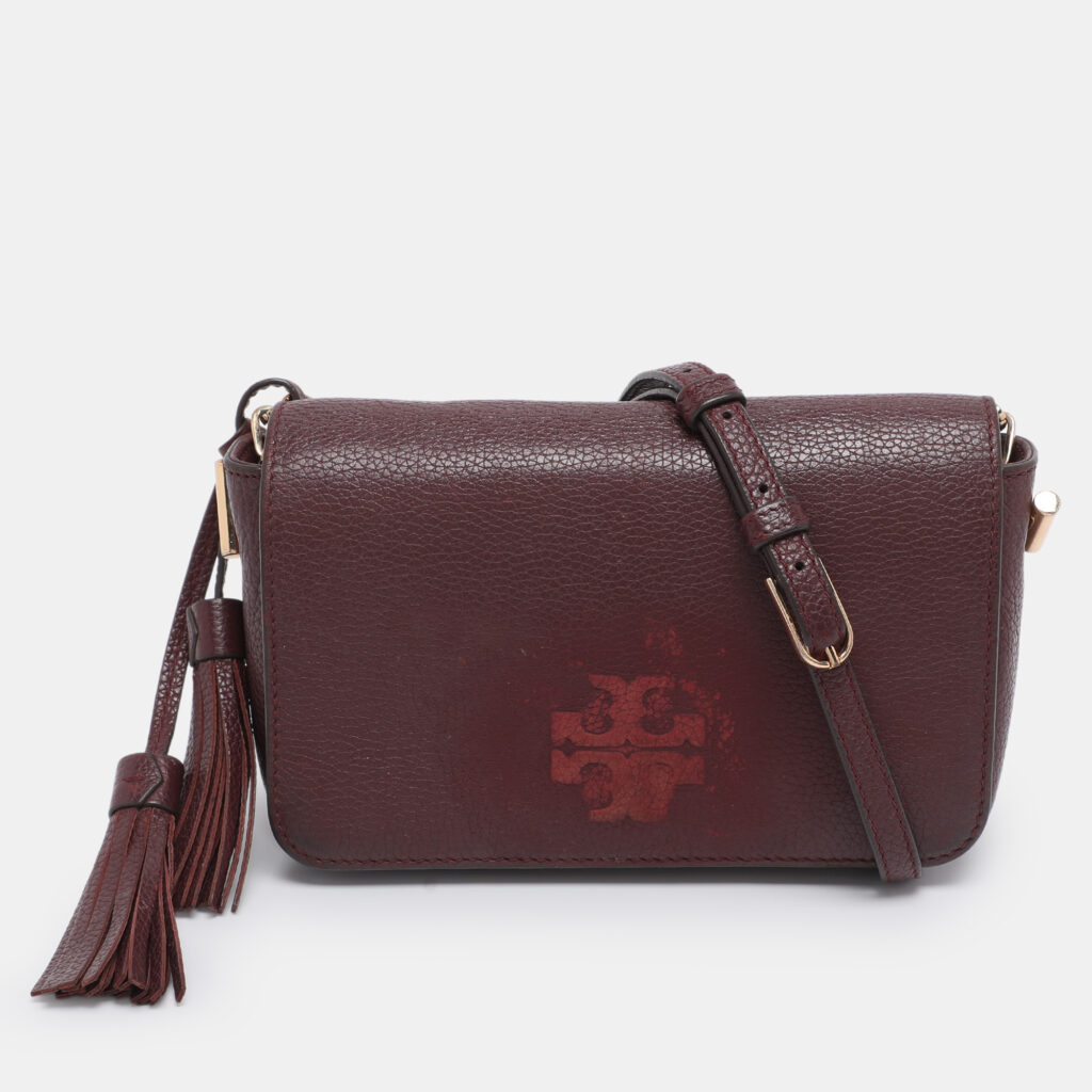Tory Burch Burgundy Leather Thea Fap Crossbody Bag