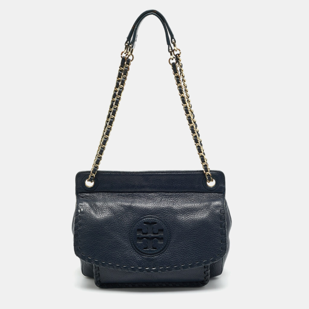 Tory Burch Navy Blue Leather Marion Shoulder Bag Tory Burch Navy Blue Leather Marion Shoulder Bag