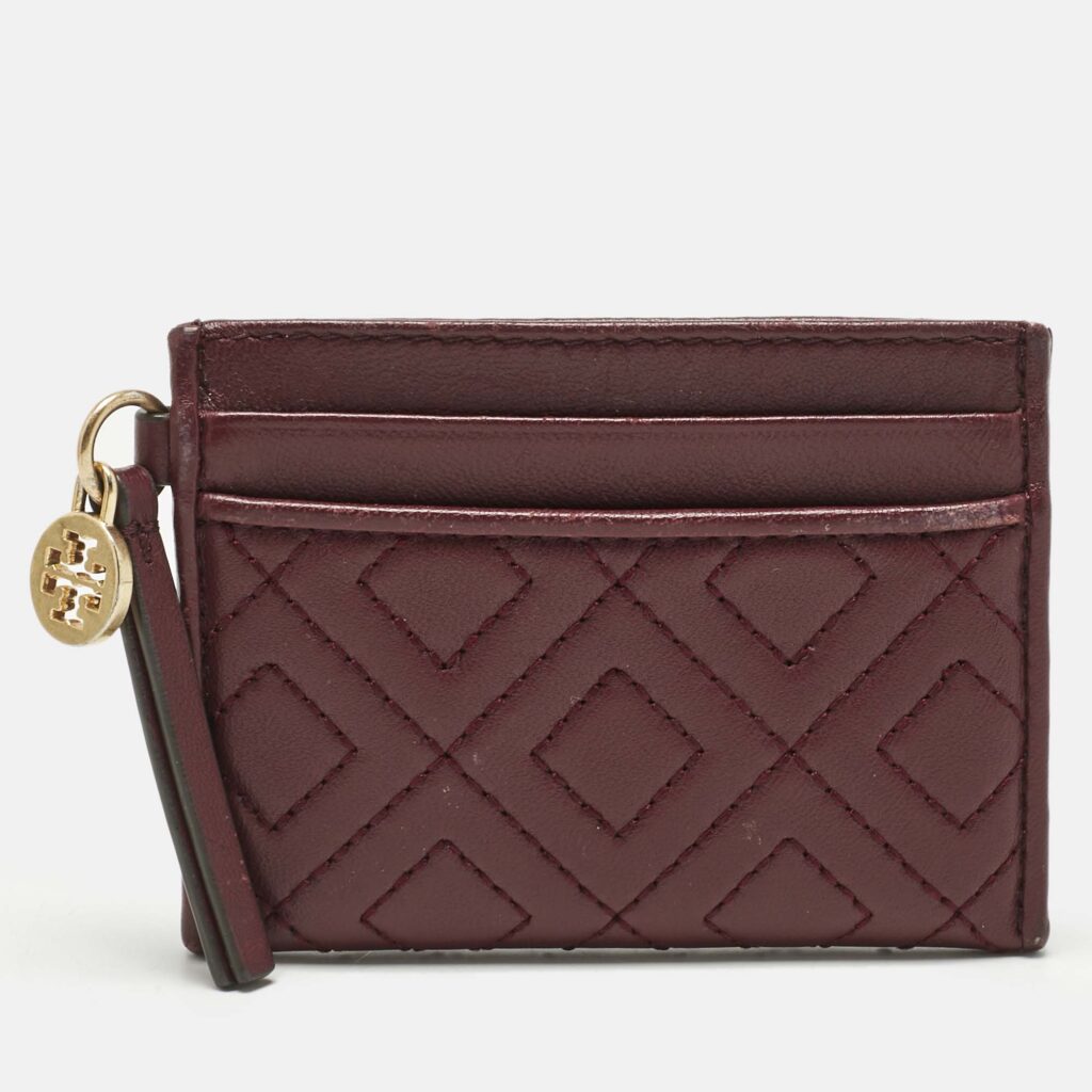 Tory Burch Burgundy Quilted Leather Fleming Card Holder Tory Burch Burgundy Quilted Leather Fleming Card Holder