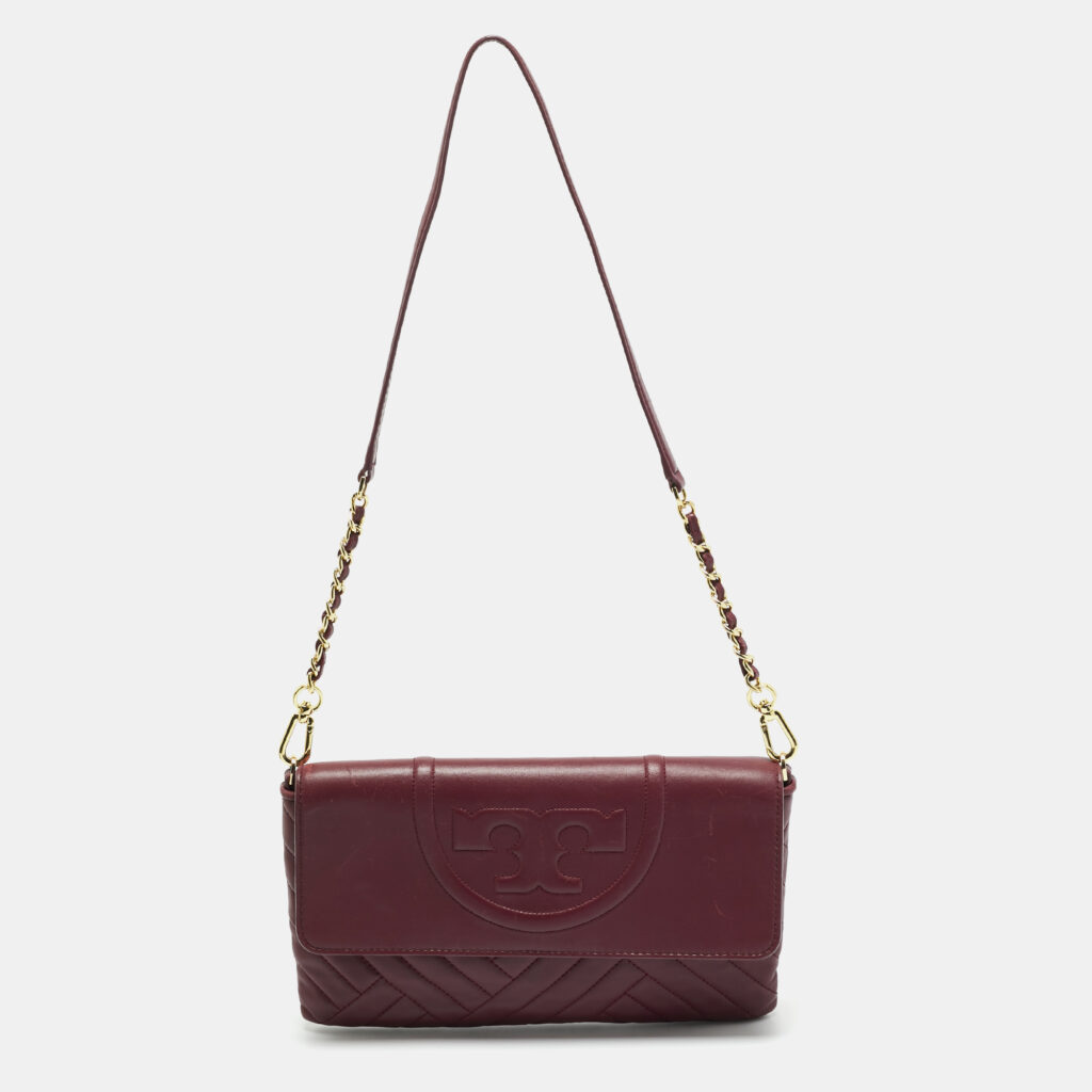 Tory Burch Burgundy Leather Alexa Chain Flap Clutch Tory Burch Burgundy Leather Alexa Chain Flap Clutch
