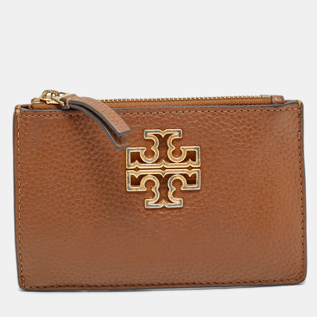 Tory Burch Brown Leather Britten Zip Card Holder Tory Burch Brown Leather Britten Zip Card Holder