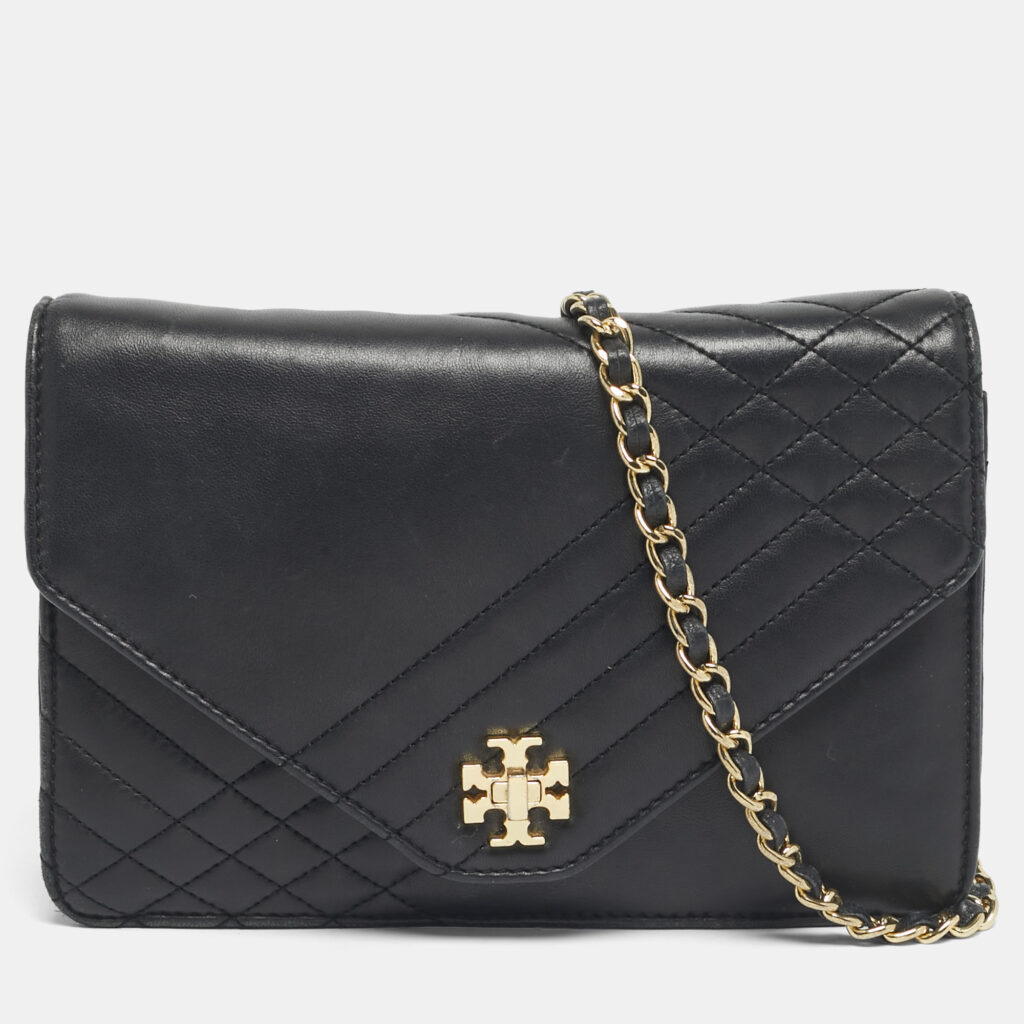 Tory Burch Black Leather Kira Envelope Shoulder Bag