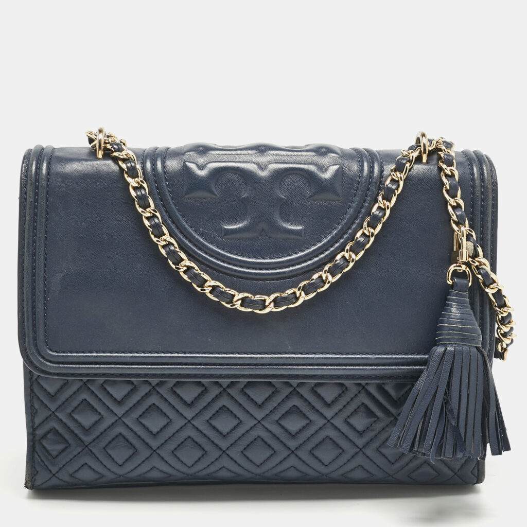 Tory Burch Navy Blue Quilted Leather Fleming Shoulder Bag Tory Burch Navy Blue Quilted Leather Fleming Shoulder Bag
