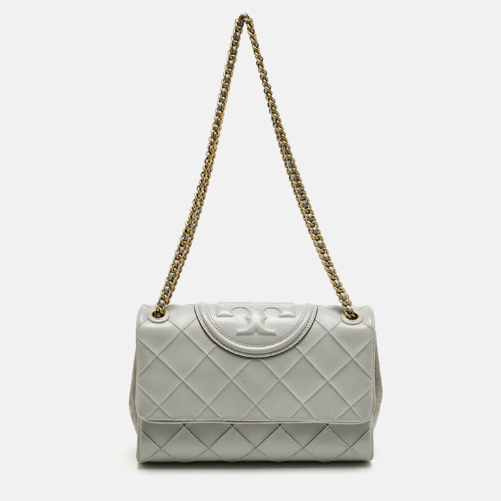 Tory Burch Grey Quilted Leather Fleming Soft Convertible Shoulder Bag Tory Burch Grey Quilted Leather Fleming Soft Convertible Shoulder Bag