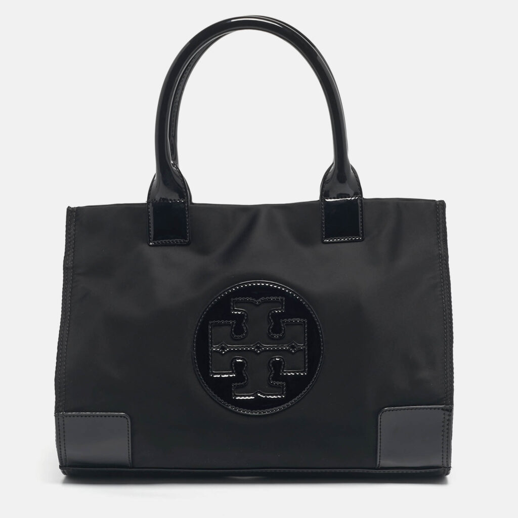 Tory Burch Black Nylon and Patent Leather Medium Ella Tote Tory Burch Black Nylon and Patent Leather Medium Ella Tote