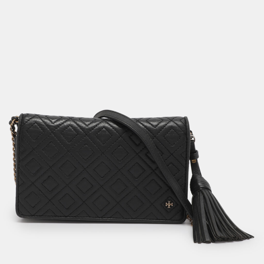 Tory Burch Black Leather Chain Clutch