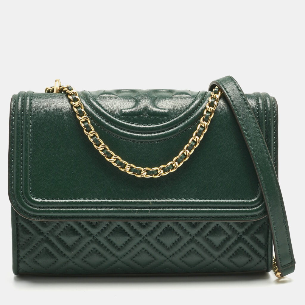 Tory Burch Green Quilted Leather Small Fleming Shoulder Bag Tory Burch Green Quilted Leather Small Fleming Shoulder Bag