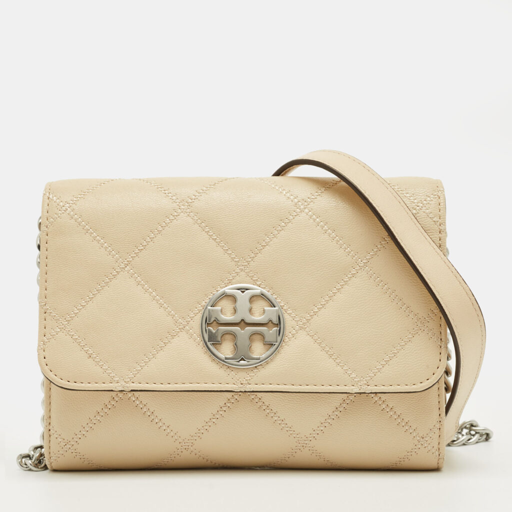Tory Burch Beige Quilted Leather Willa Wallet On Chain Tory Burch Beige Quilted Leather Willa Wallet On Chain