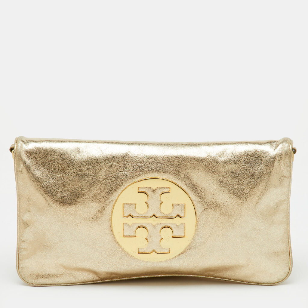 luxury-women-tory-burch-used-handbags-p1224830-015-1.jpg Tory Burch Metallic Gold Leather Reva Chain Clutch