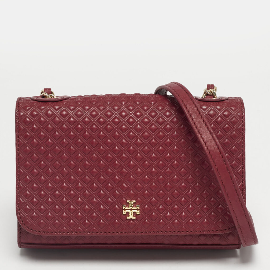 Tory Burch Burgundy Embossed Leather Marion Shoulder Bag Tory Burch Burgundy Embossed Leather Marion Shoulder Bag