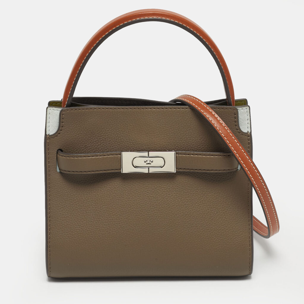 luxury-women-tory-burch-used-handbags-p1244940-001-1.jpg Tory Burch Tricolor Leather and Suede Petite Lee Radziwill Double Top Handle Bag