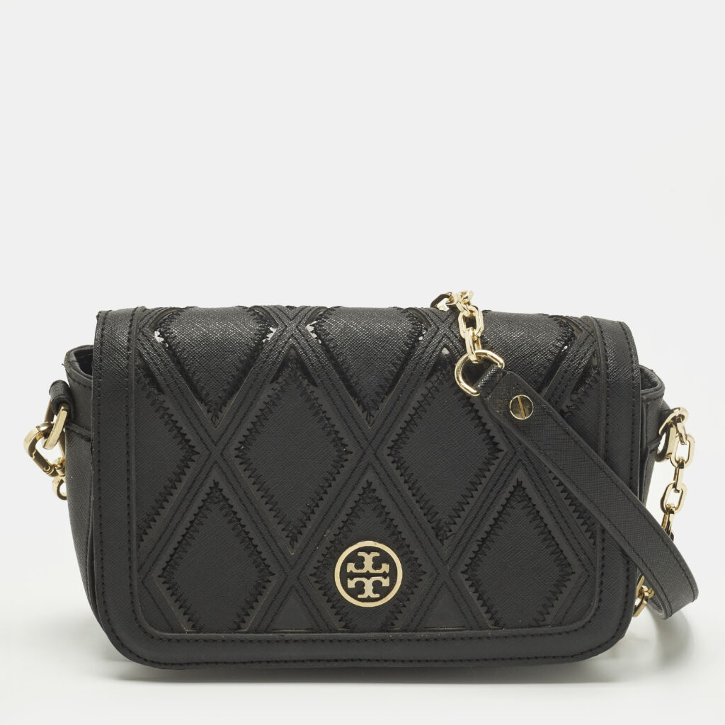 Tory Burch Patchwork Robinson Black Leather Chain Shoulder Bag Tory Burch Patchwork Robinson Black Leather Chain Shoulder Bag