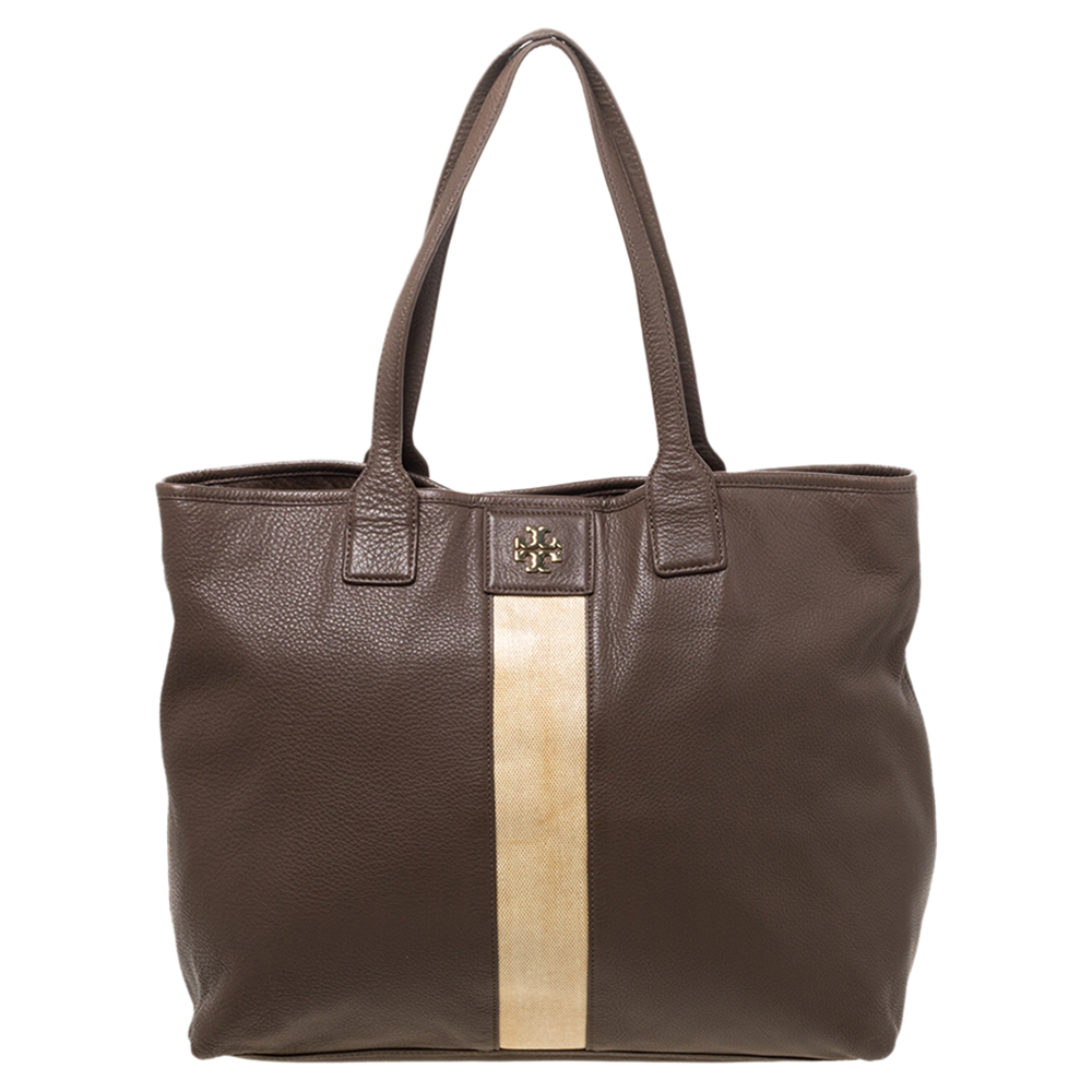 Tory Burch Brown/Beige Leather Shopper Tote Tory Burch Brown/Beige Leather Shopper Tote