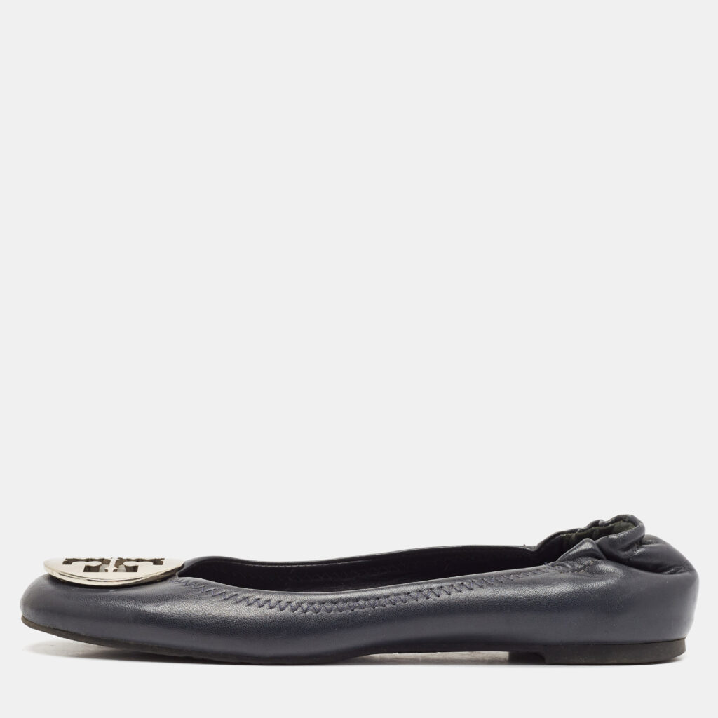 Tory Burch Black Leather Reva Logo Ballet Flats Size 39 Tory Burch Black Leather Reva Logo Ballet Flats Size 39