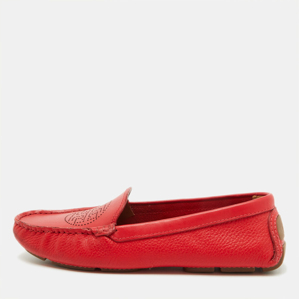 Tory Burch Red Leather Perforated Logo Slip On Loafers Size 37 Tory Burch Red Leather Perforated Logo Slip On Loafers Size 37