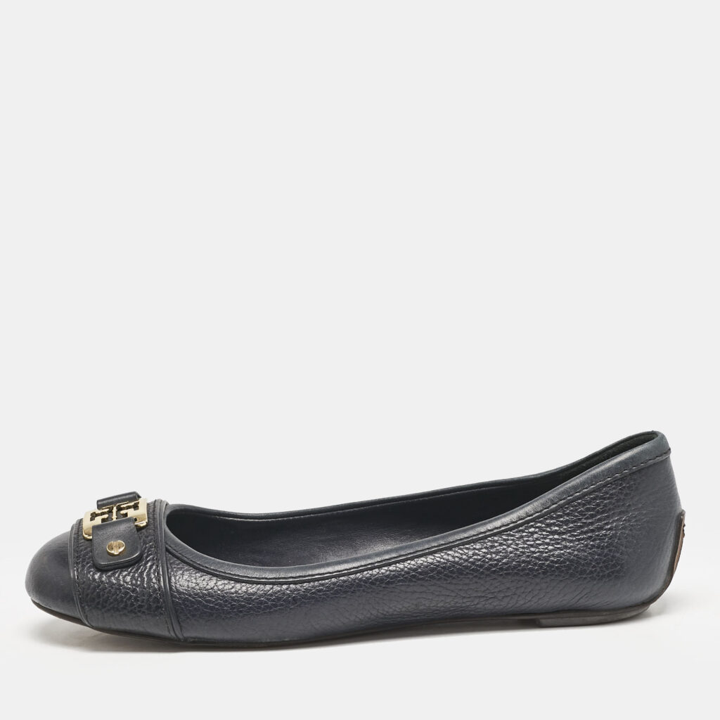 Tory Burch Navy Blue Leather Cline Ballet Flats Size 36.5 Tory Burch Navy Blue Leather Cline Ballet Flats Size 36.5