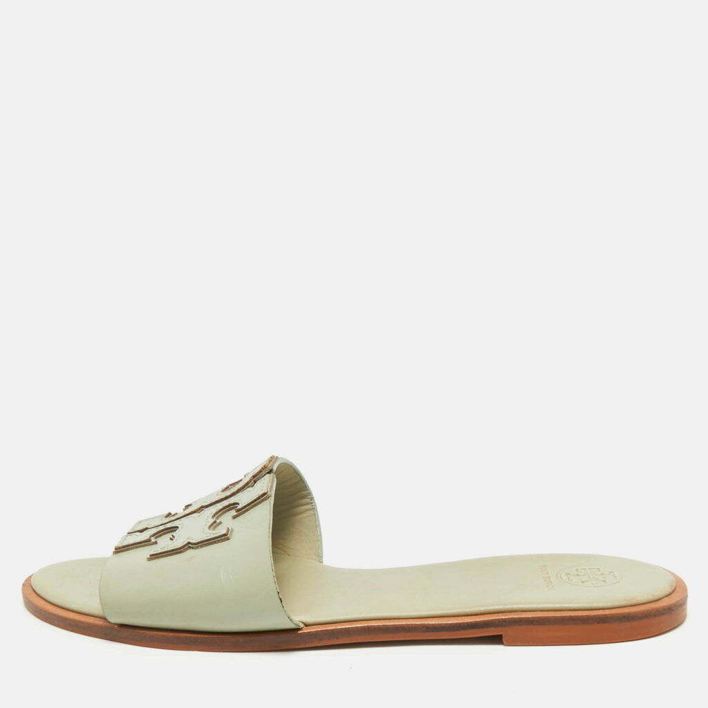 Tory Burch Mint Green Leather Ines Flat Slides Size 39 Tory Burch Mint Green Leather Ines Flat Slides Size 39