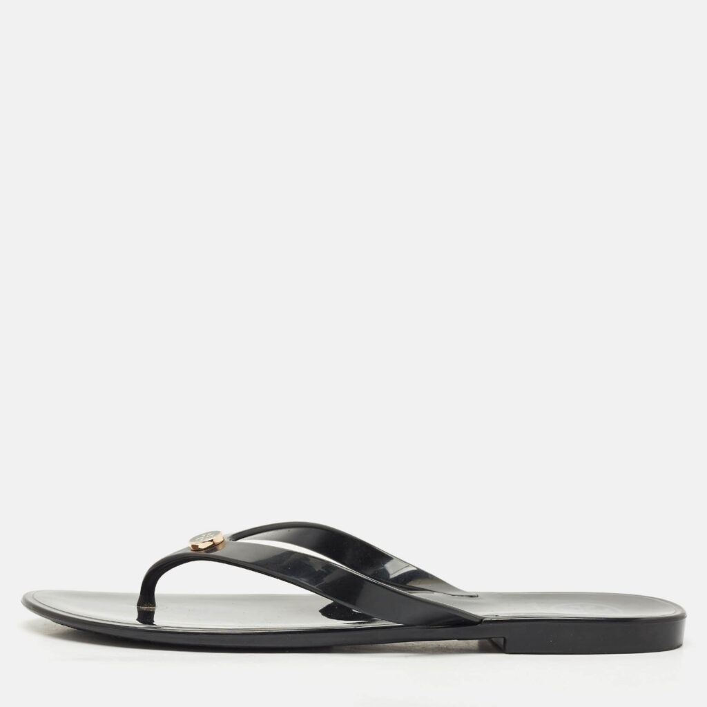 Tory Burch Black Rubber Mini Miller Thong Flats Size 37.5