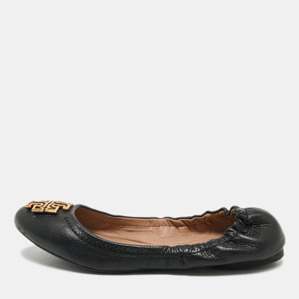 Tory Burch Black Leather Melinda Scrunch Ballet Flats Size 36 Tory Burch Black Leather Melinda Scrunch Ballet Flats Size 36