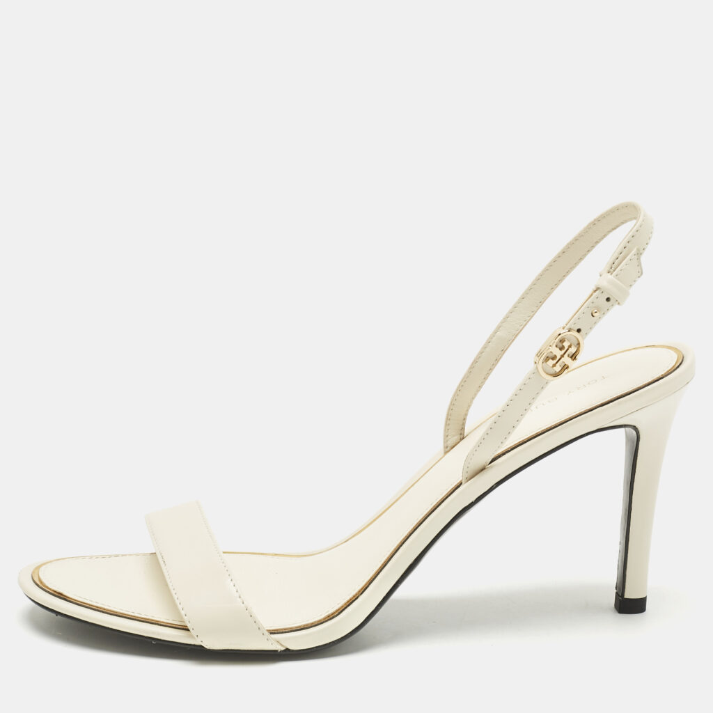 Tory Burch Cream Leather Ankle Strap Sandals Size 38.5