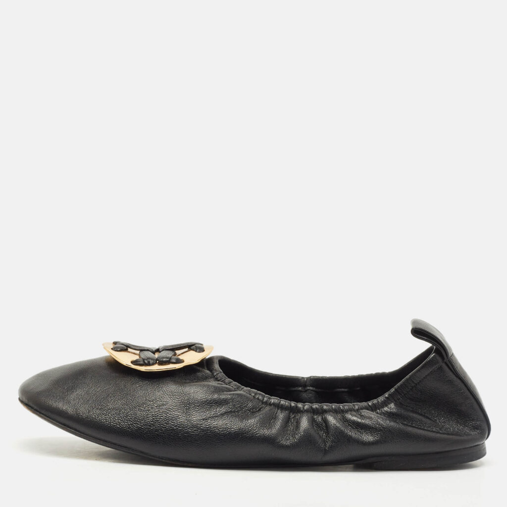 Tory Burch Black Leather Melinda Scrunch Ballet Flats Size 38.5 Tory Burch Black Leather Melinda Scrunch Ballet Flats Size 38.5