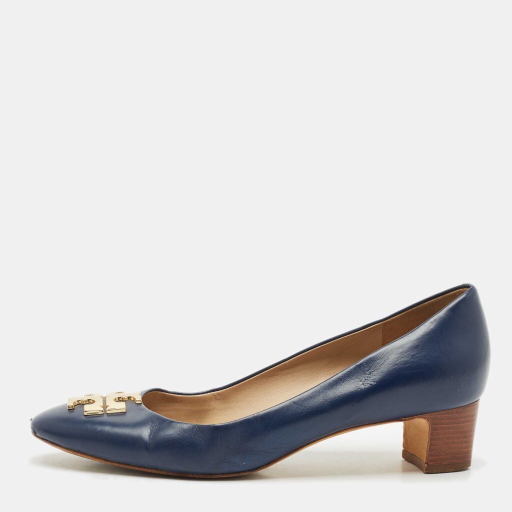 Tory Burch Navy Blue Leather Janey Pumps Size 38 Tory Burch Navy Blue Leather Janey Pumps Size 38