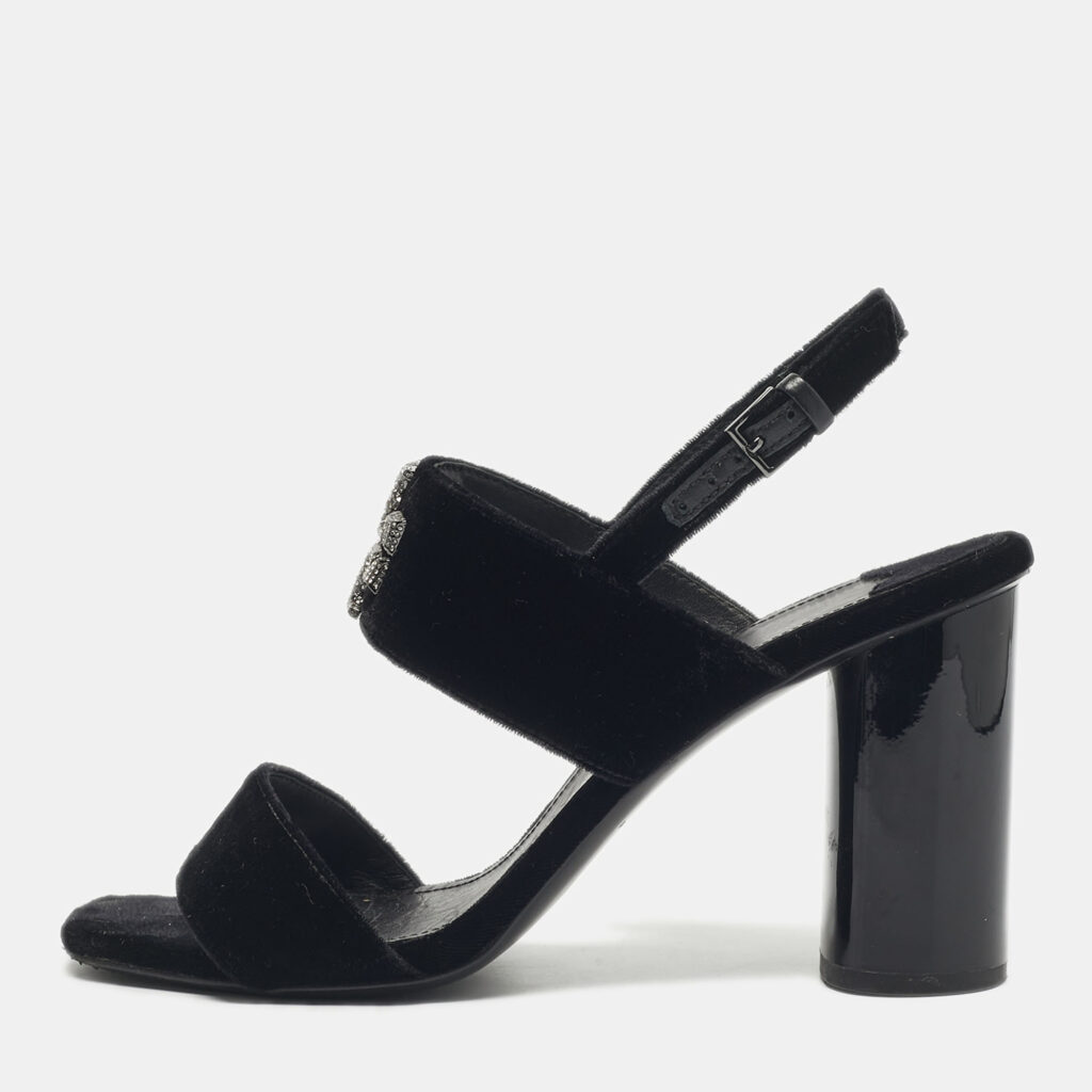 Tory Burch Black Velvet Eleanor Slingback Sandals Size 38