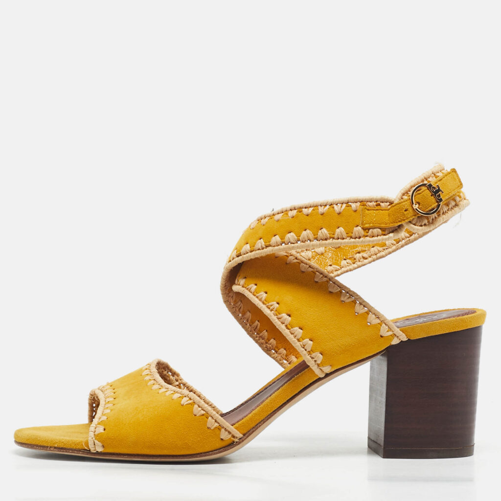 Tory Burch Yellow Raffia and Suede Ankle Strap Sandals Size 40 Tory Burch Yellow Raffia and Suede Ankle Strap Sandals Size 40