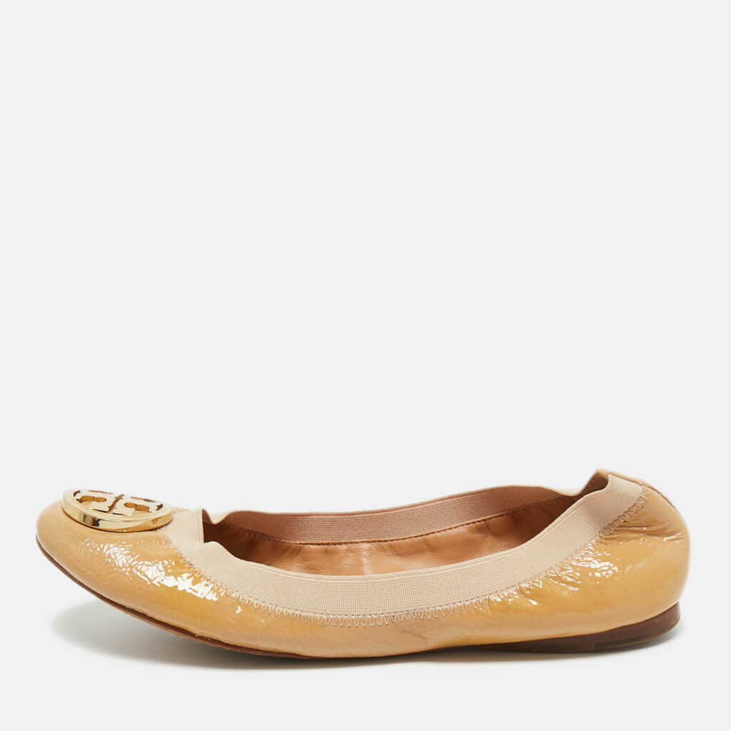 Tory Burch Beige Leather Scrunch Ballet Flats Size 39 Tory Burch Beige Leather Scrunch Ballet Flats Size 39