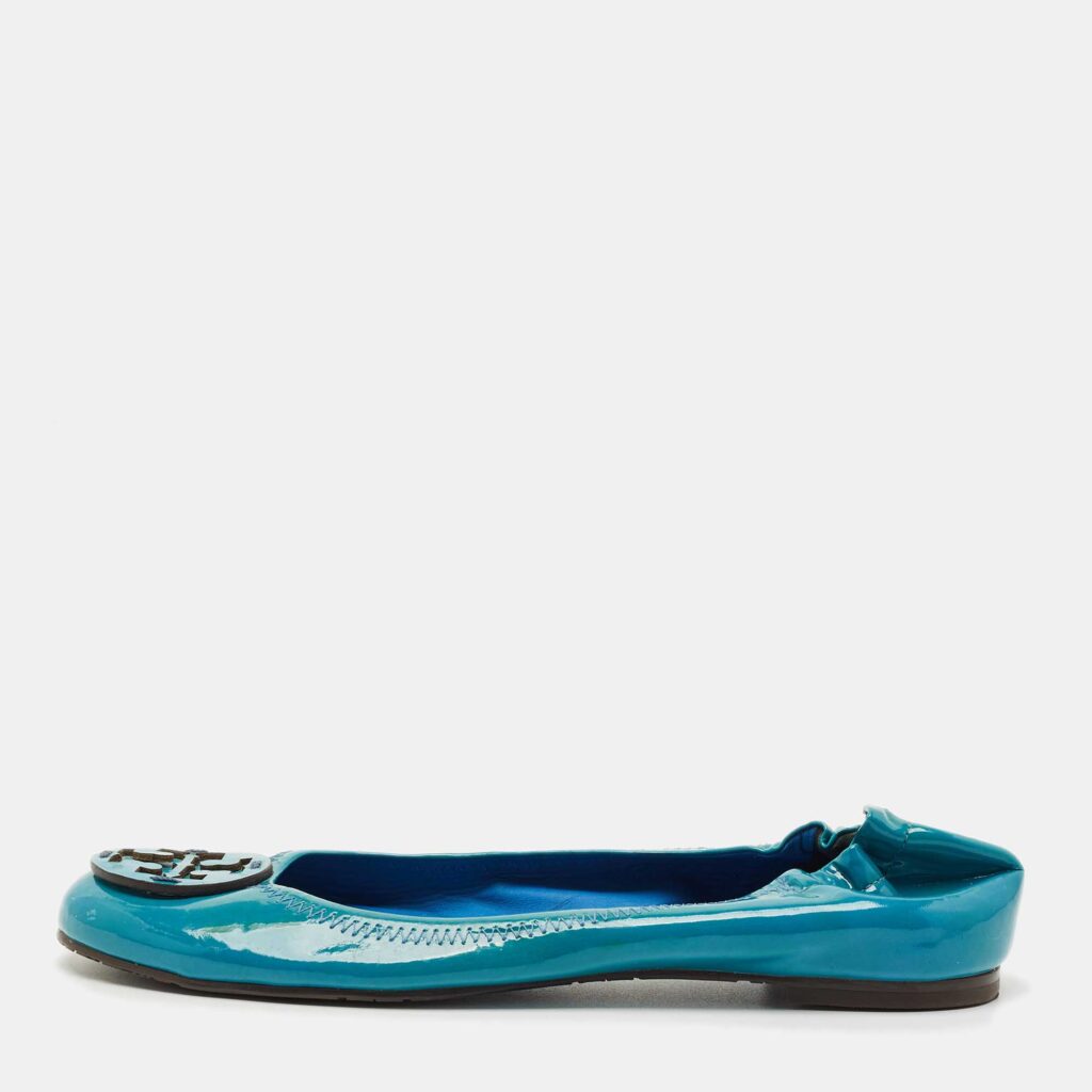 Tory Burch Blue Patent Leather Minnie Travel Ballet Flats Size 38.5 Tory Burch Blue Patent Leather Minnie Travel Ballet Flats Size 38.5