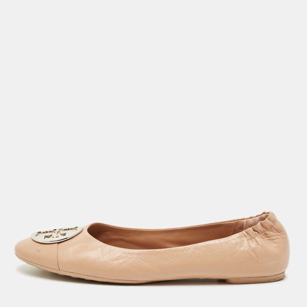 Tory Burch Beige Leather Scrunch Ballet Flats Size 41 Tory Burch Beige Leather Scrunch Ballet Flats Size 41