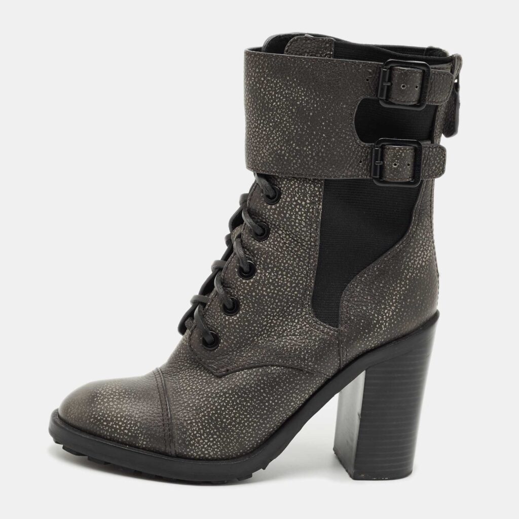 Tory Burch Grey Elastic and Leather Broome Combat Boots Size 37