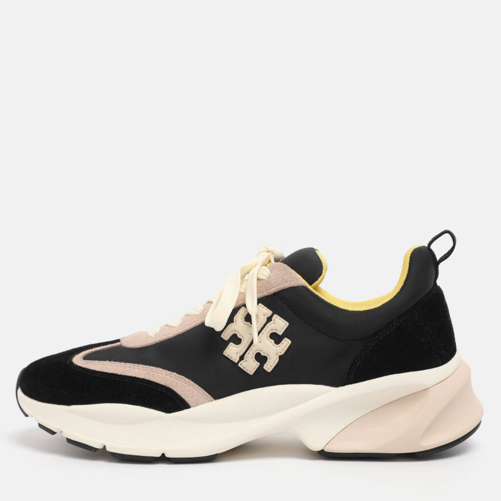 Tory Burch Black/Old Rose Fabric and Suede Good Luck Low Top Sneakers Size 40 Tory Burch Black/Old Rose Fabric and Suede Good Luck Low Top Sneakers Size 40