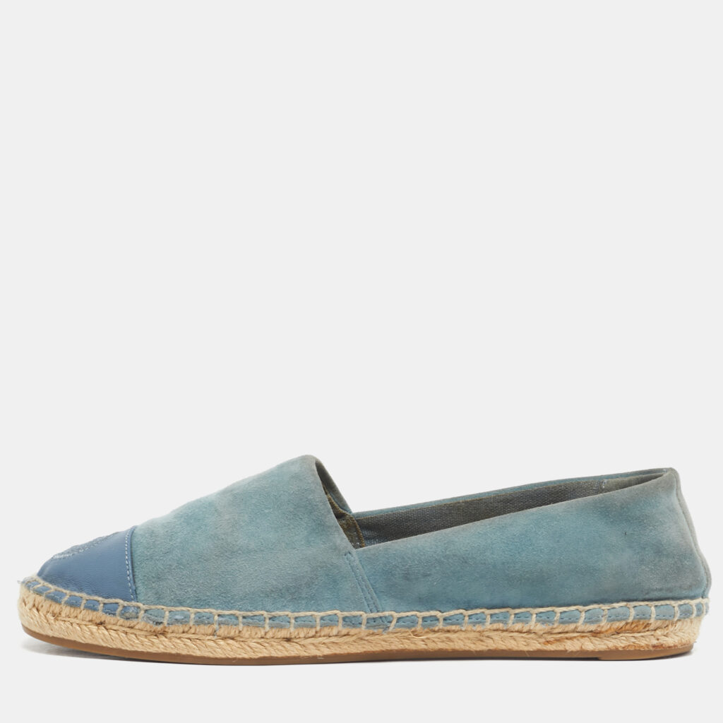 Tory Burch Blue Suede and Leather Logo Cap Toe Espadrille Flats Size 35.5 Tory Burch Blue Suede and Leather Logo Cap Toe Espadrille Flats Size 35.5