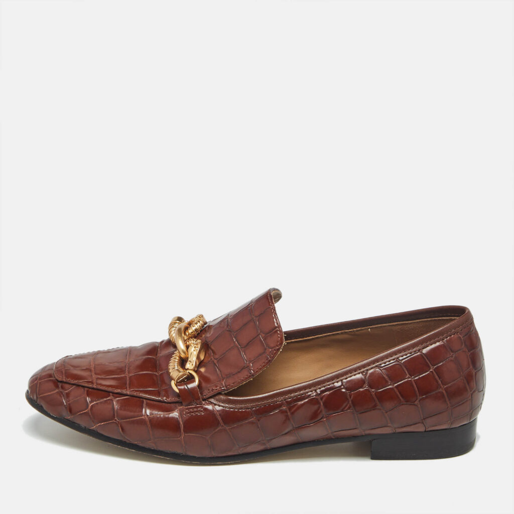 Tory Burch Brown Croc Embossed Leather Loafers Size 38 Tory Burch Brown Croc Embossed Leather Loafers Size 38
