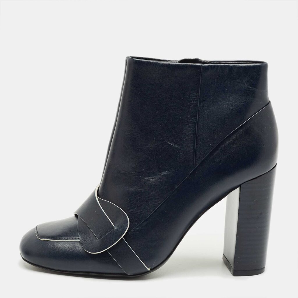 luxury-women-tory-burch-used-shoes-p1217497-001.jpg Tory Burch Navy Blue Leather Ankle Length Boots Size 36.5