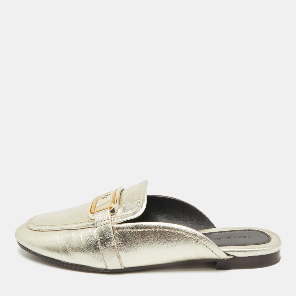 luxury-women-tory-burch-used-shoes-p1219804-001-1.jpg Tory Burch Gold Leather Georgia Mules Size 37