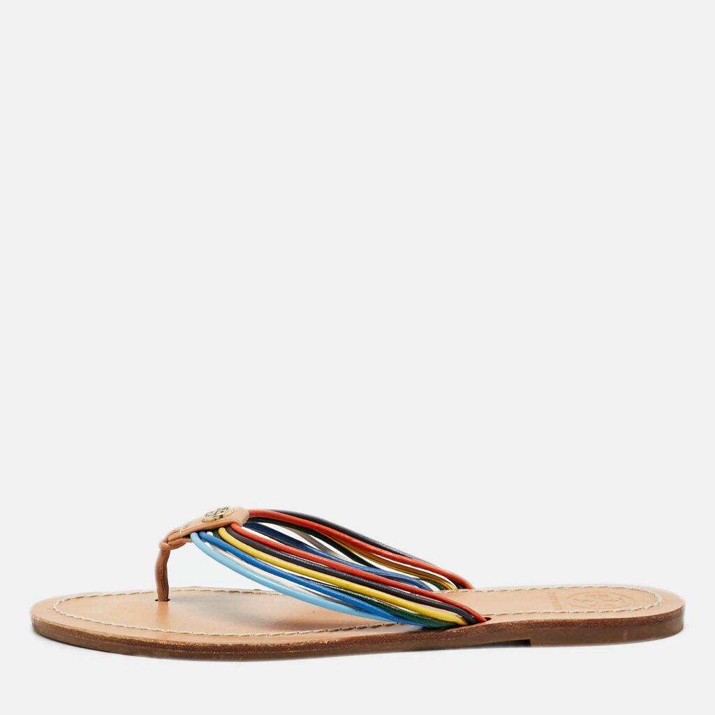 luxury-women-tory-burch-used-shoes-p1220197-001-1.jpg Tory Burch Metallic Gold Leather Sienna Thong Flat Sandals Size 37