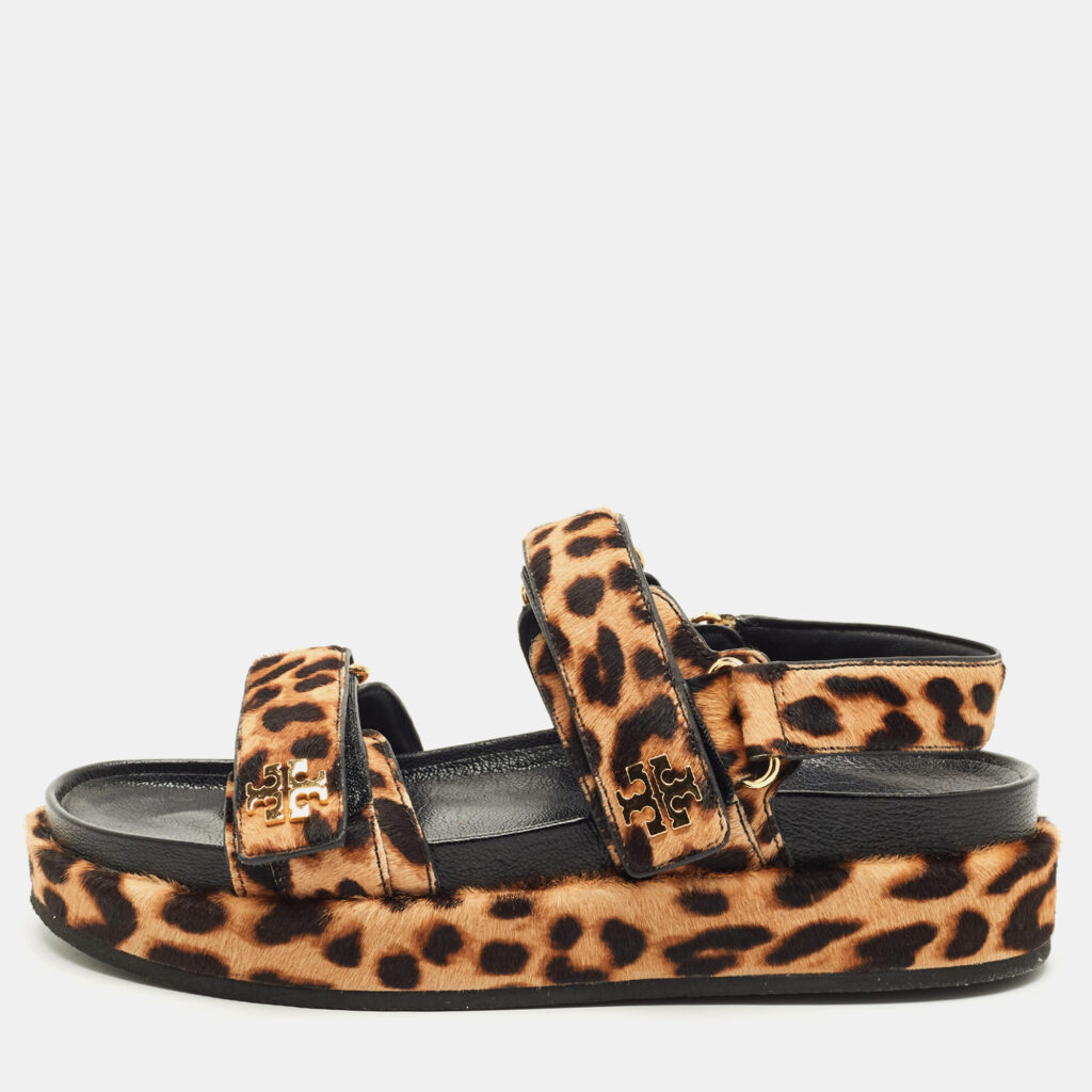 luxury-women-tory-burch-used-shoes-p1220749-003.jpg Tory Burch Brown Loepard-Print Calf Hair Flat Sandals Size 38