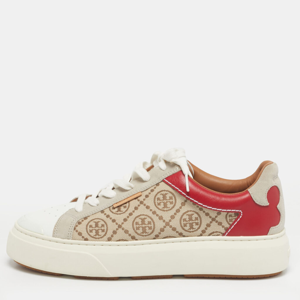 Tory Burch Multicolor Monogram Canvas and Leather Ladybug Sneakers Size 40.5